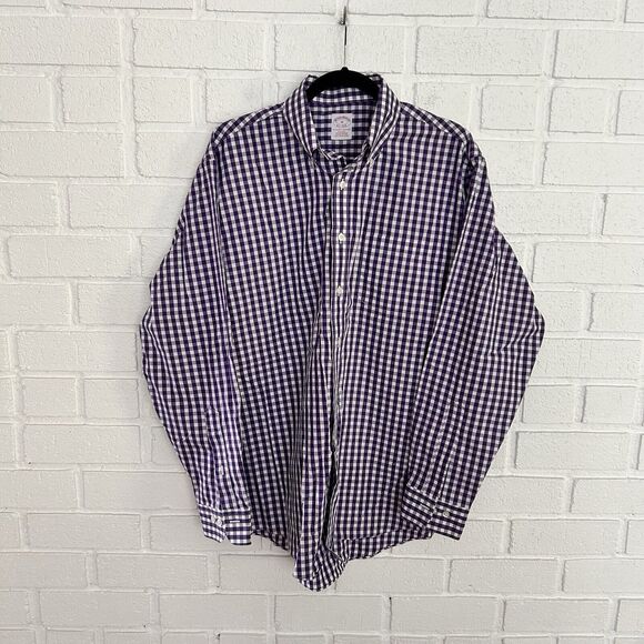 Brooks Brothers Original Polo Shirt Button Up Mens Medium Purple White Check - Picture 3 of 10